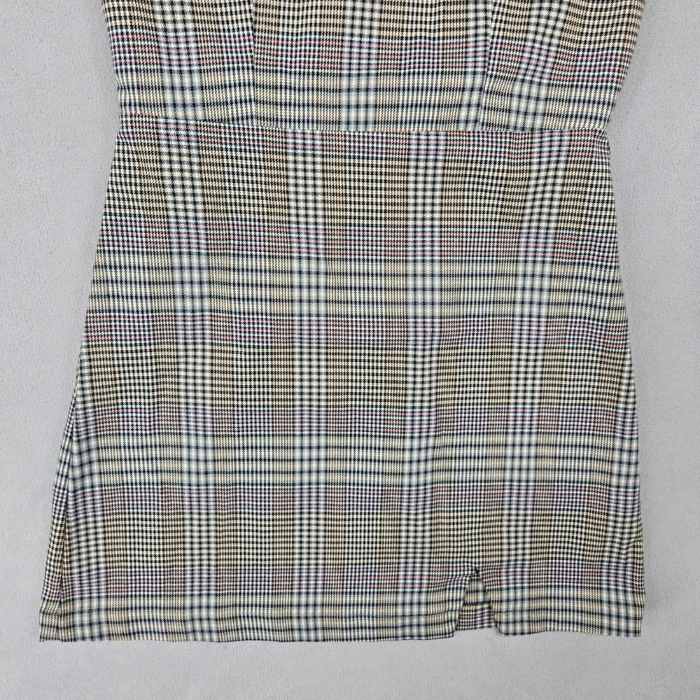 GB Womens Plaid Mini Dress Square‎ Neck Bodycon Academic Preppy Slit Hem - Picture 5 of 11